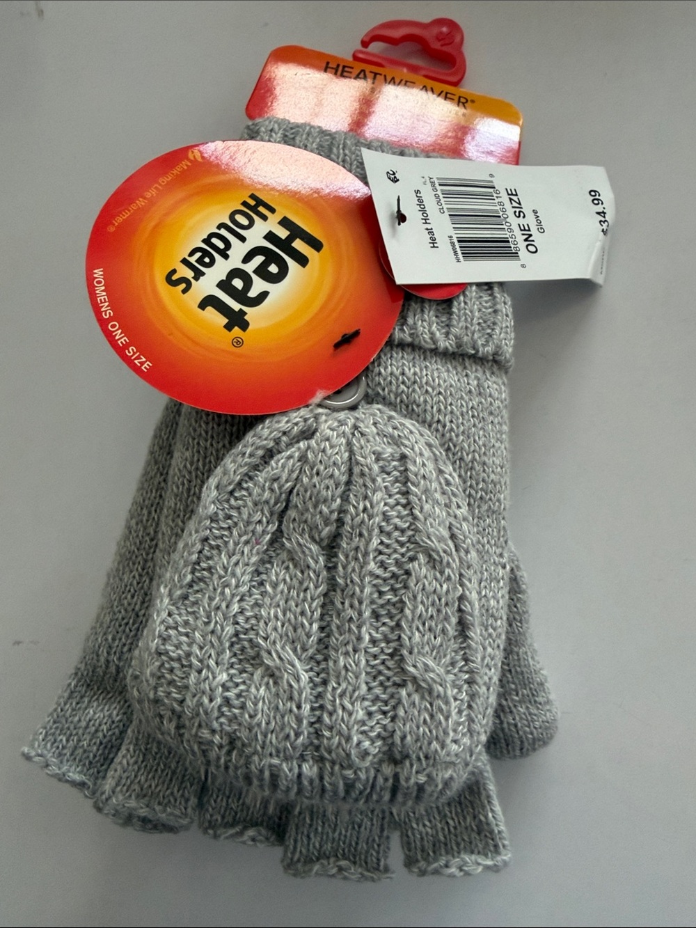 Women's Gray Cable Knit Fingerless Mittens